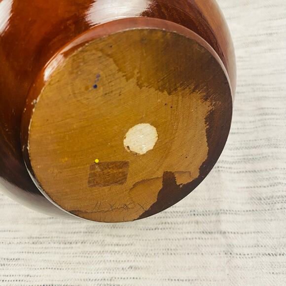 Vintage MCM Wooden Round Hand-Turned Inlaid Carved Trinket‎ Box with Lid 7.5" - Picture 6 of 9